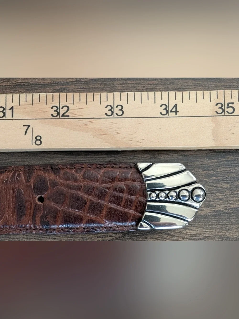 Vintage Captiva Collectibles Brown Croc-Embossed Leather Belt Silver Buckle Sz S